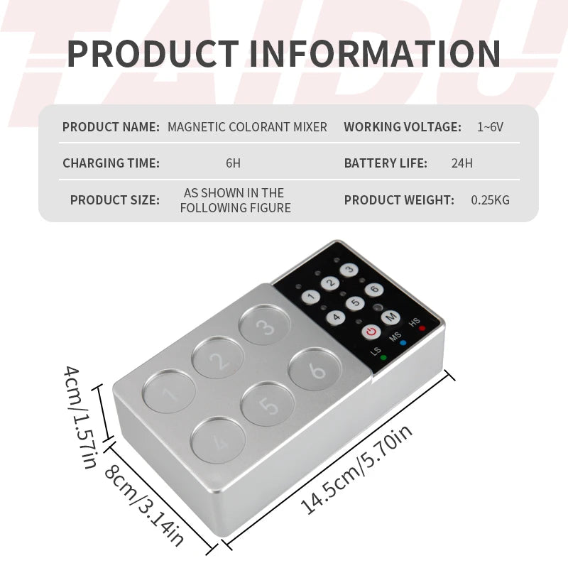 Mezclador magnético inalámbrico Taidu para pigmentos de tatuaje