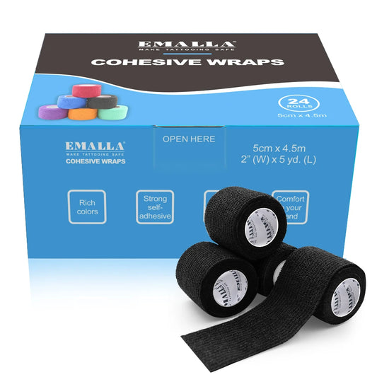 Emalla-bandagem auto-adesiva para tatuagem, capa de proteção, não tecido, impermeável, para dedo e pulso, acessórios de tatuagem, 24 peças
