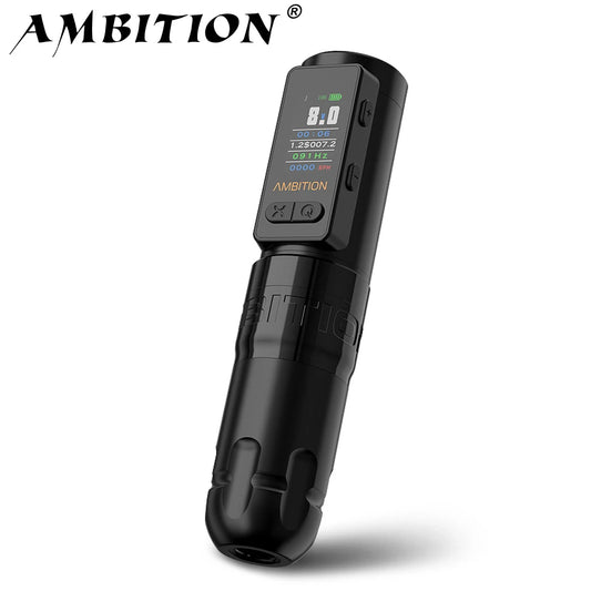 Ambição soldado max sem fio máquina de tatuagem caneta coreless motor duplo rolamento haste reta 2400mah tela colorida bateria de faturamento